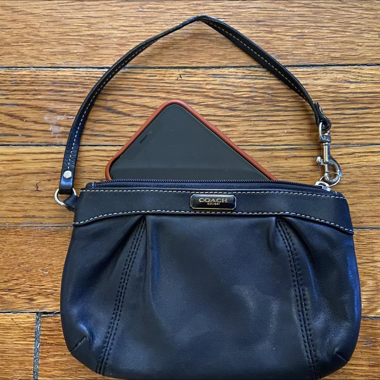 COACH Black Pleated Leather Wristlet. Large enough - Depop