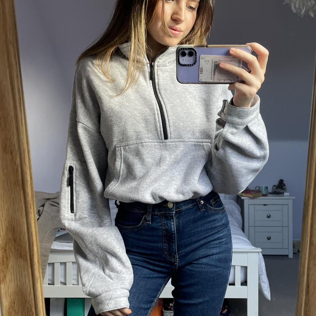 grey cropped quarter zip