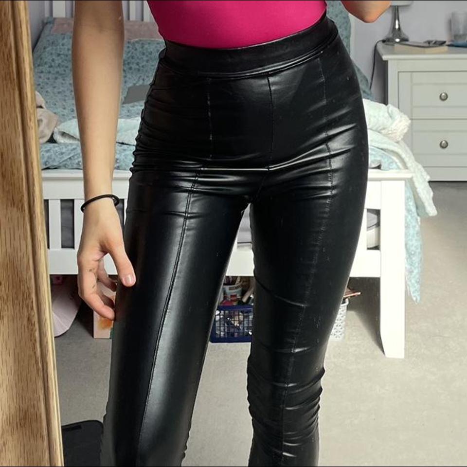 pretty little thing black leather look leggings size - Depop