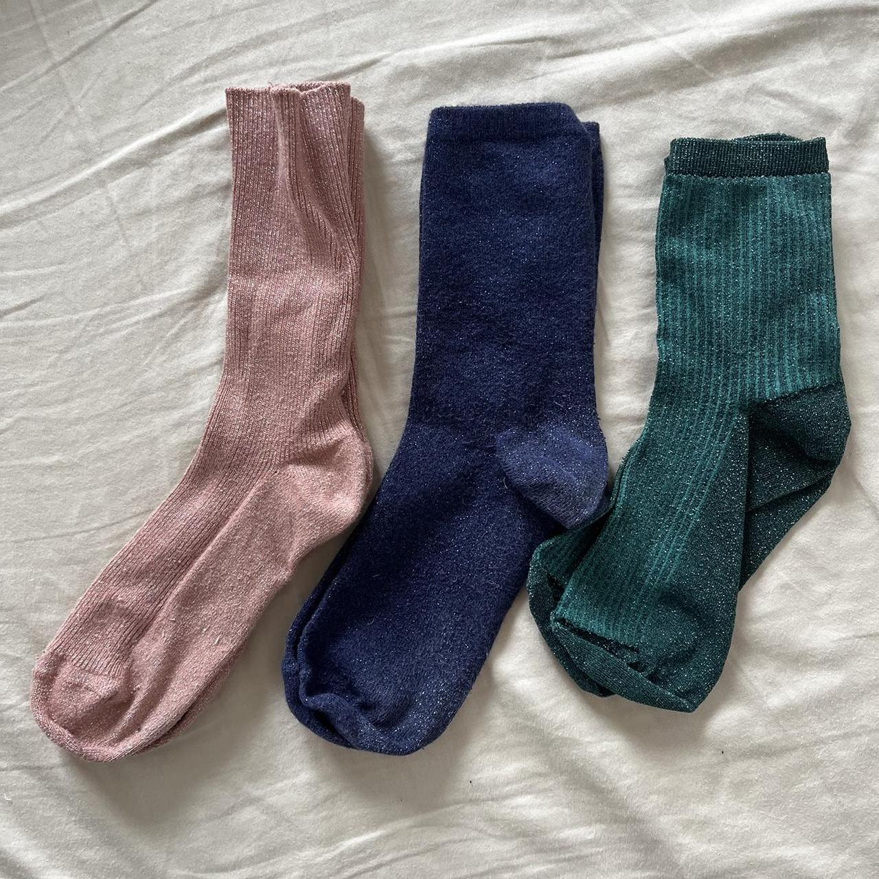 Three pairs of glitter socks. Hunter green navy blue... - Depop