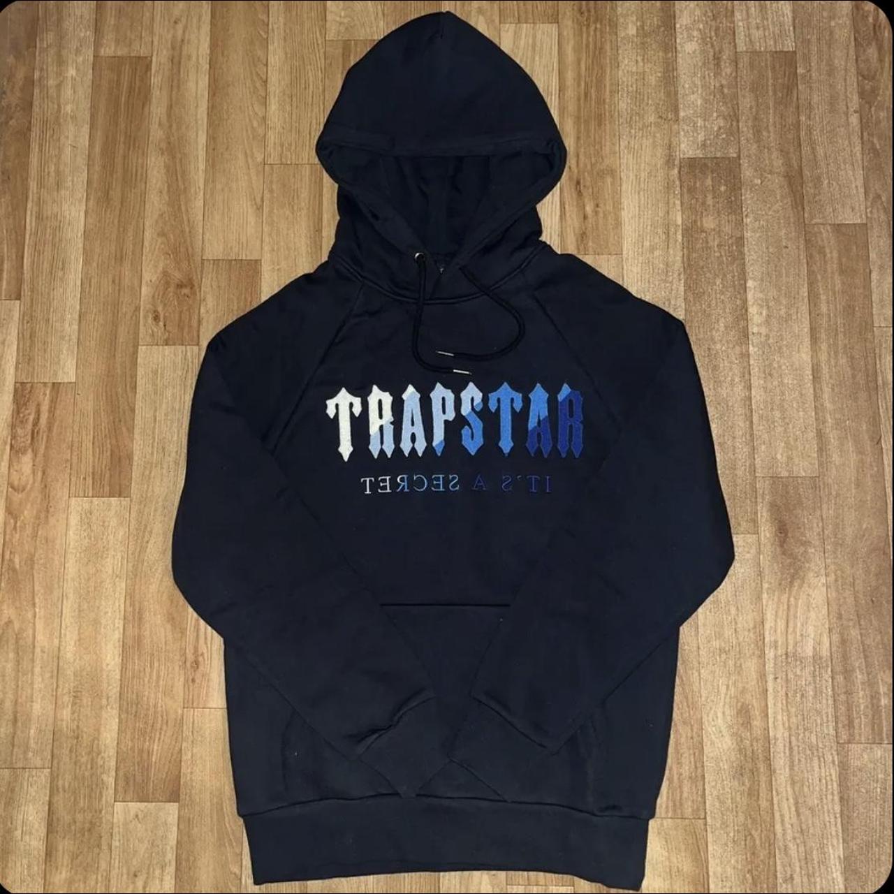 Trapstar Men's Black and Blue Hoodie Depop