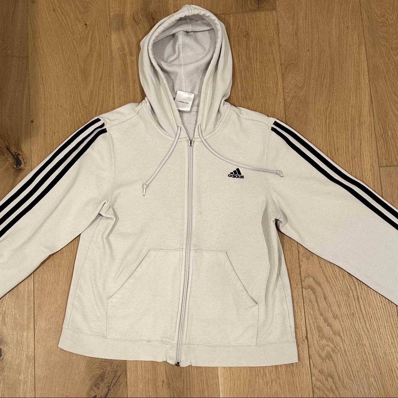 black and white, adidas, zip up hoodie, vintage - Depop