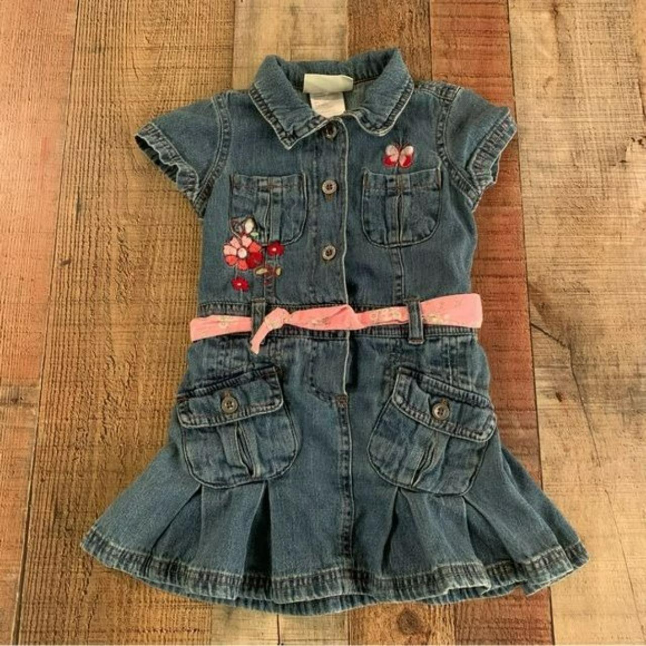 Carters vintage girls denim dress with embroidered... Depop