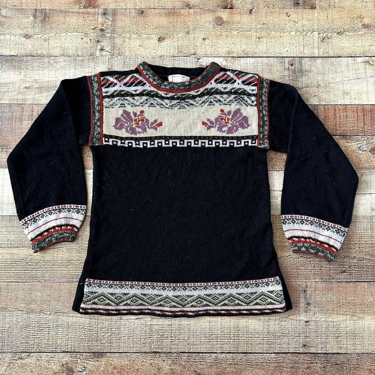 Vintage 70's Donnkenny Black and creem sweater... - Depop