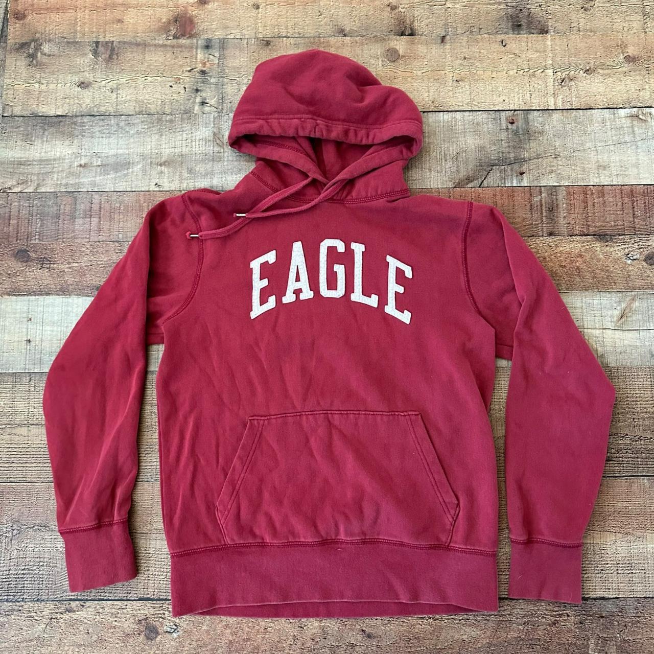 American Eagle Men's Red Hooded Sweatshirt Hoodie... - Depop