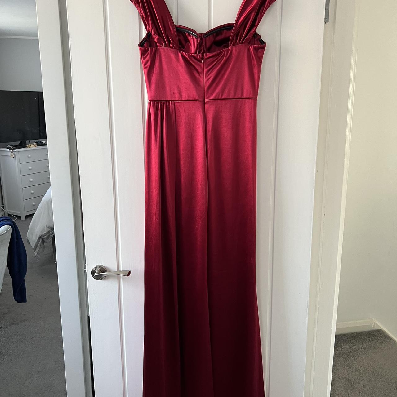 Burgundy red satin long ball gown style dress Worn... - Depop