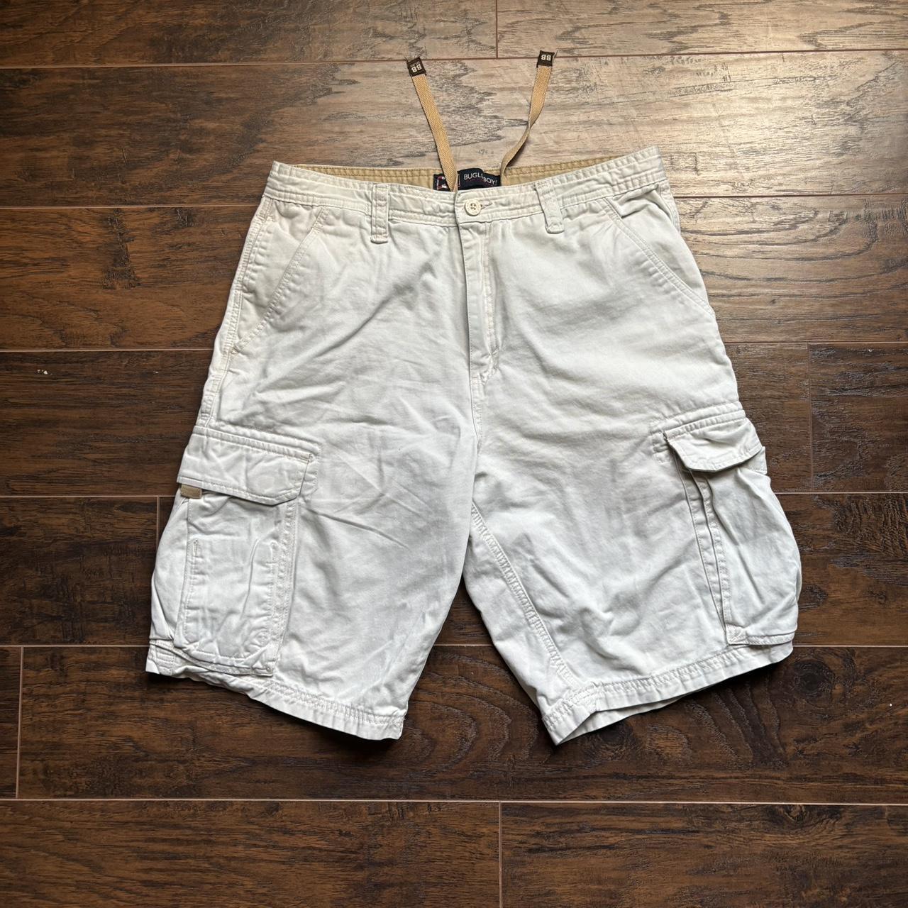 White bugle boy cargo shorts with adjustable