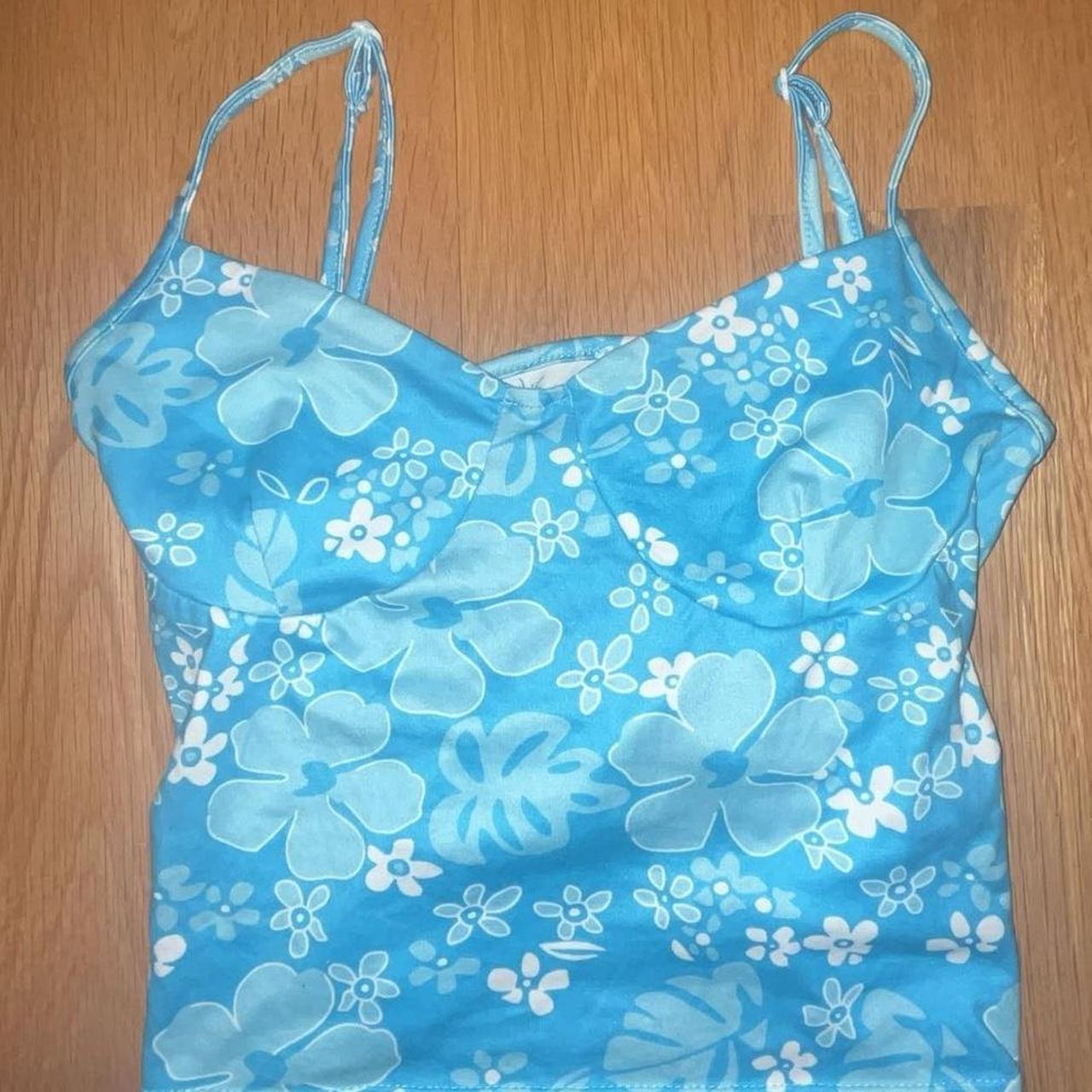 summer blue flower tank top #y2k #floral #flowers... - Depop