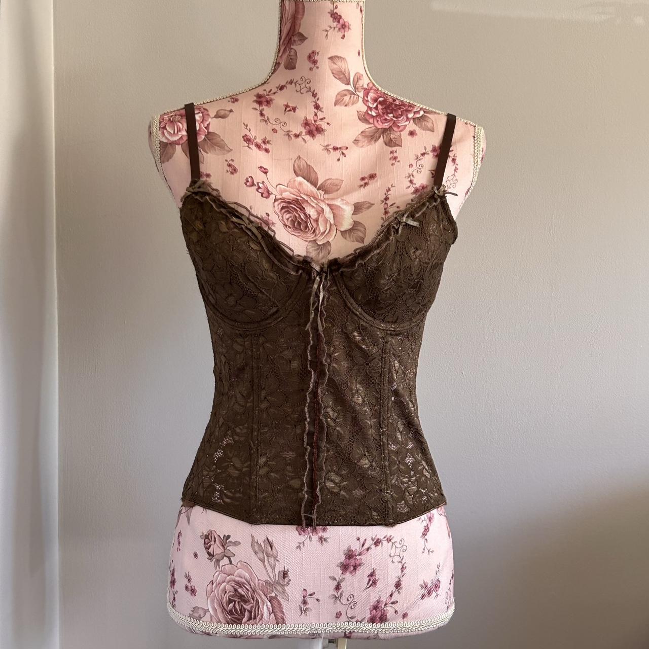 Prettiest brown corset top lace bow tank... Depop