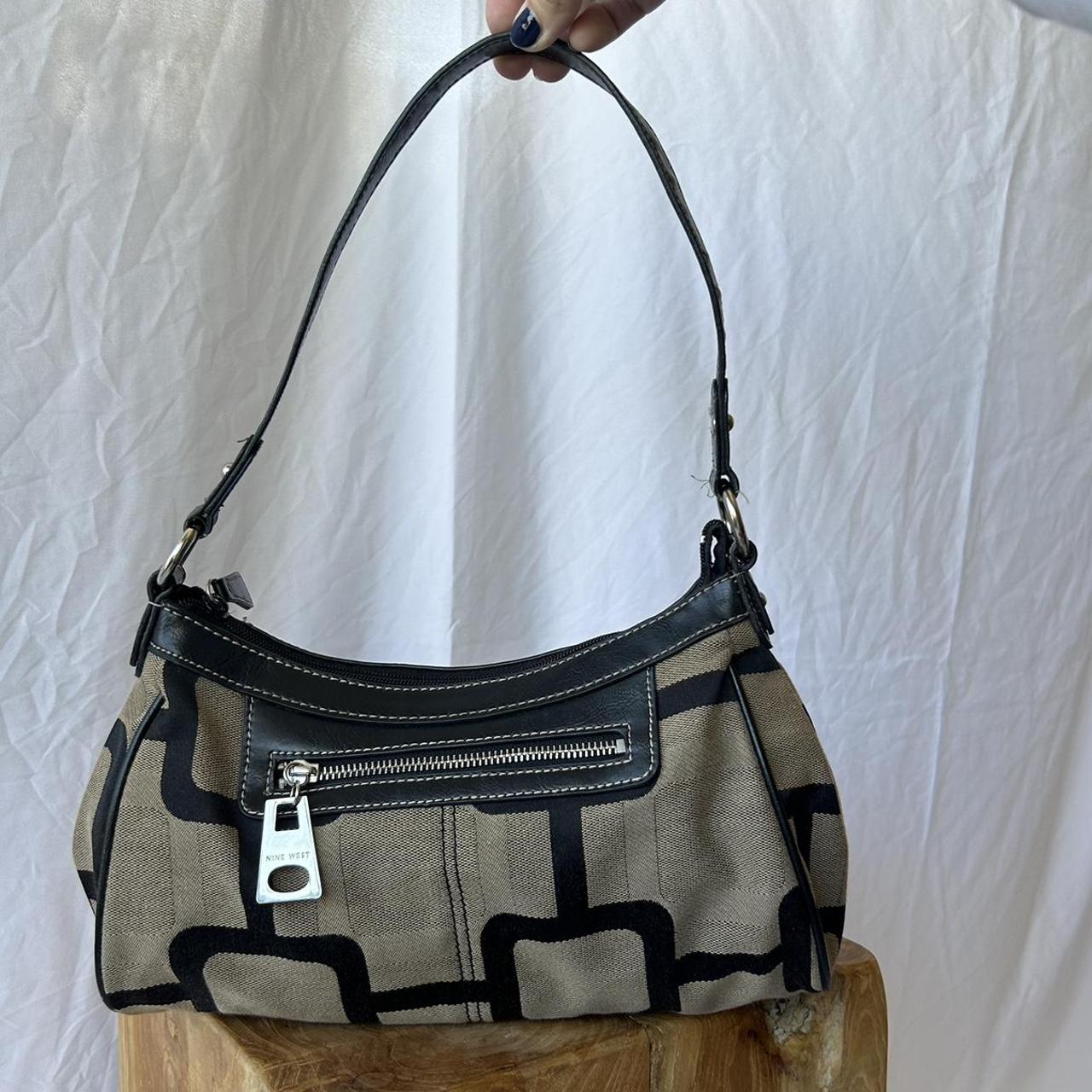 Vintage 90's Nine West Black & Tan Geometric Cotton | Depop