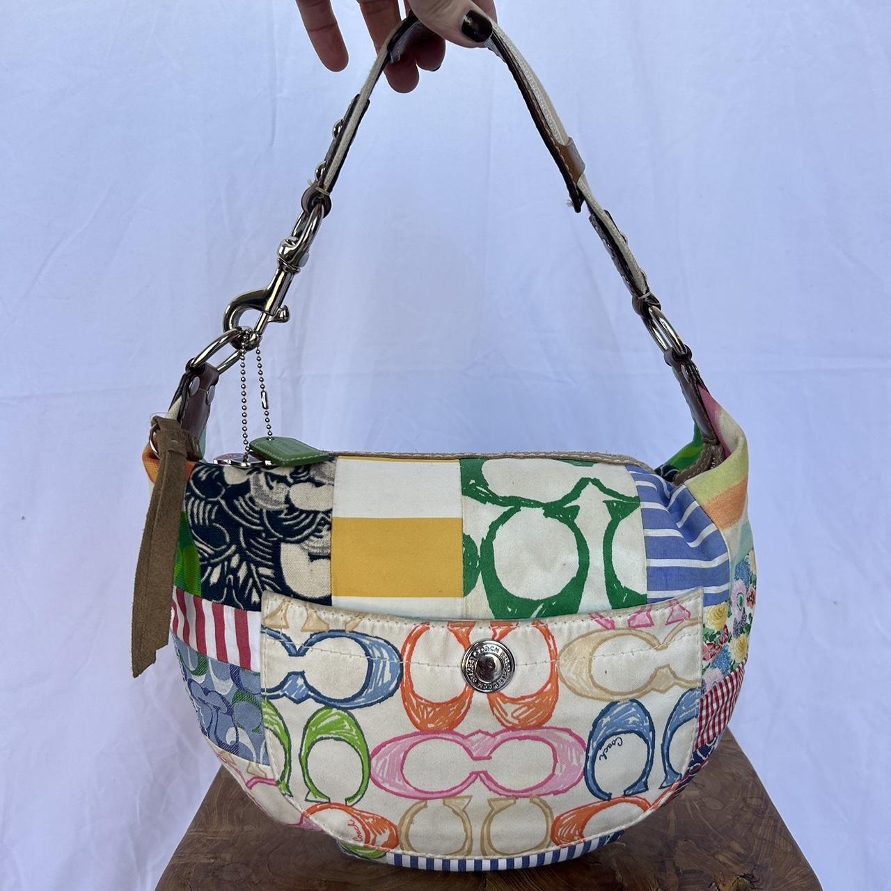 COACH Multicolor outlet Patchwork Small Signature Crescent Hobo #10019