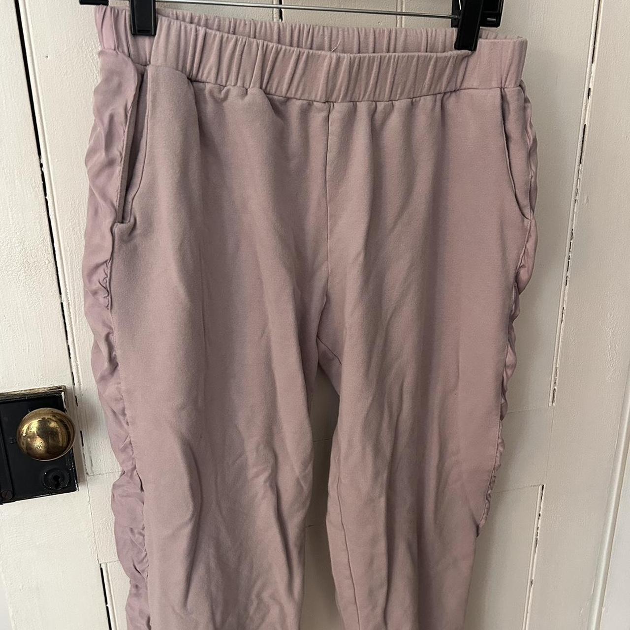 Pink Gray Sweatpants with Adjustable Waist - Depop