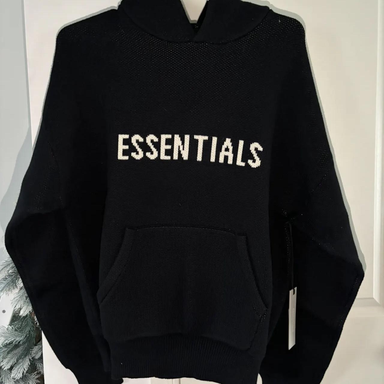 Essentials knit pull over hoodie black size Medium &... - Depop