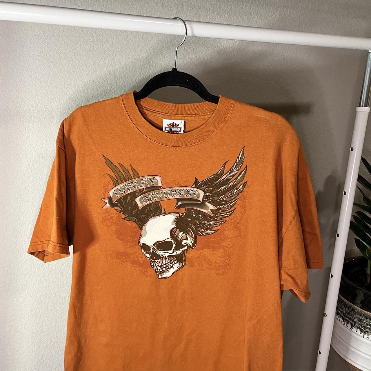 Harley Davidson Men's Orange T-shirt | Depop