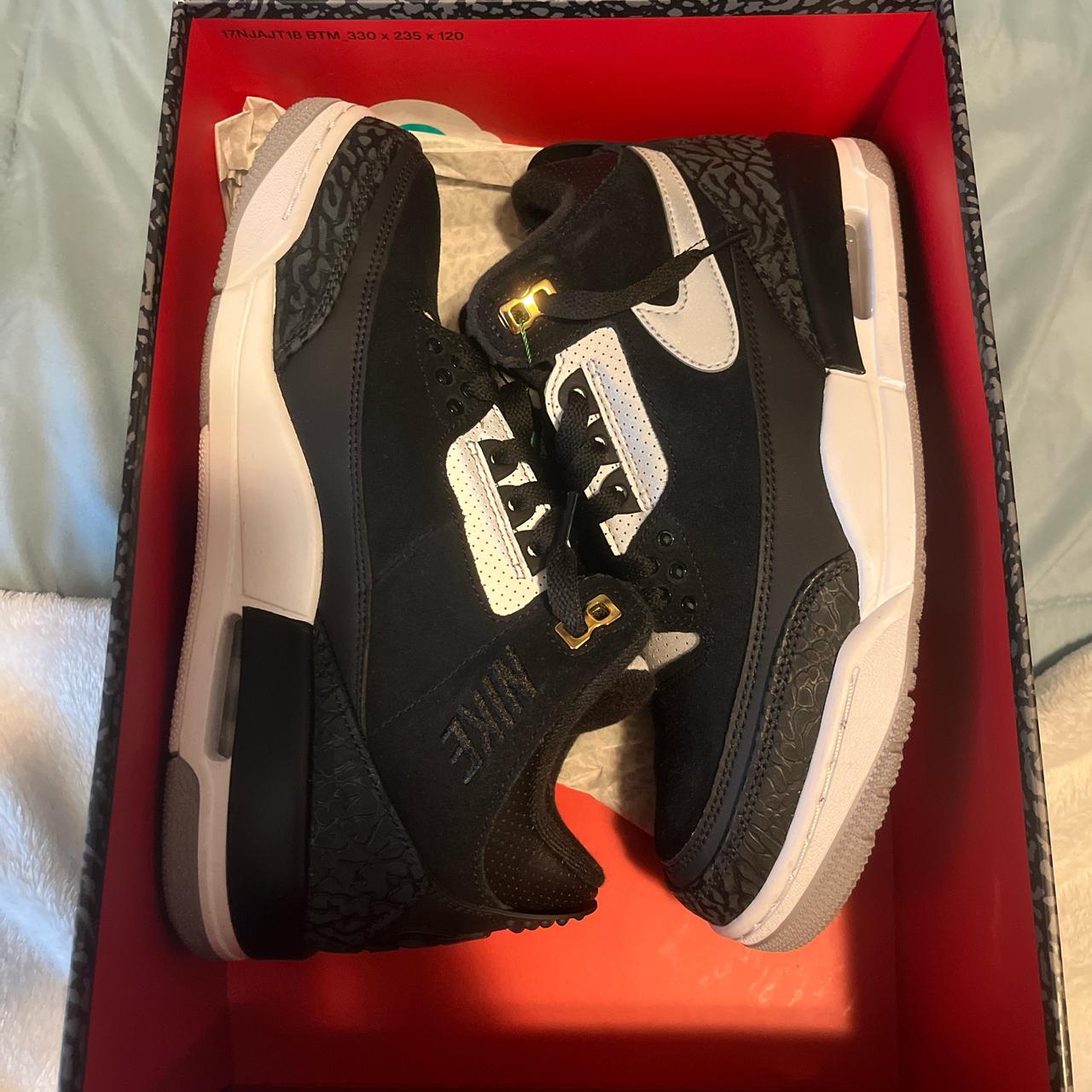 Air Jordan 3 Retro Tinker Black Cement Gold Size. Depop