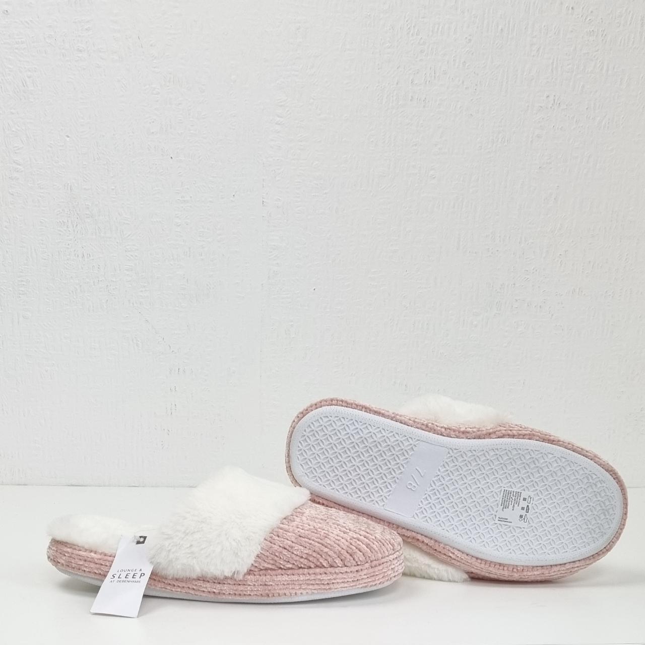 Debenhams Women's Pink and White Slippers Depop