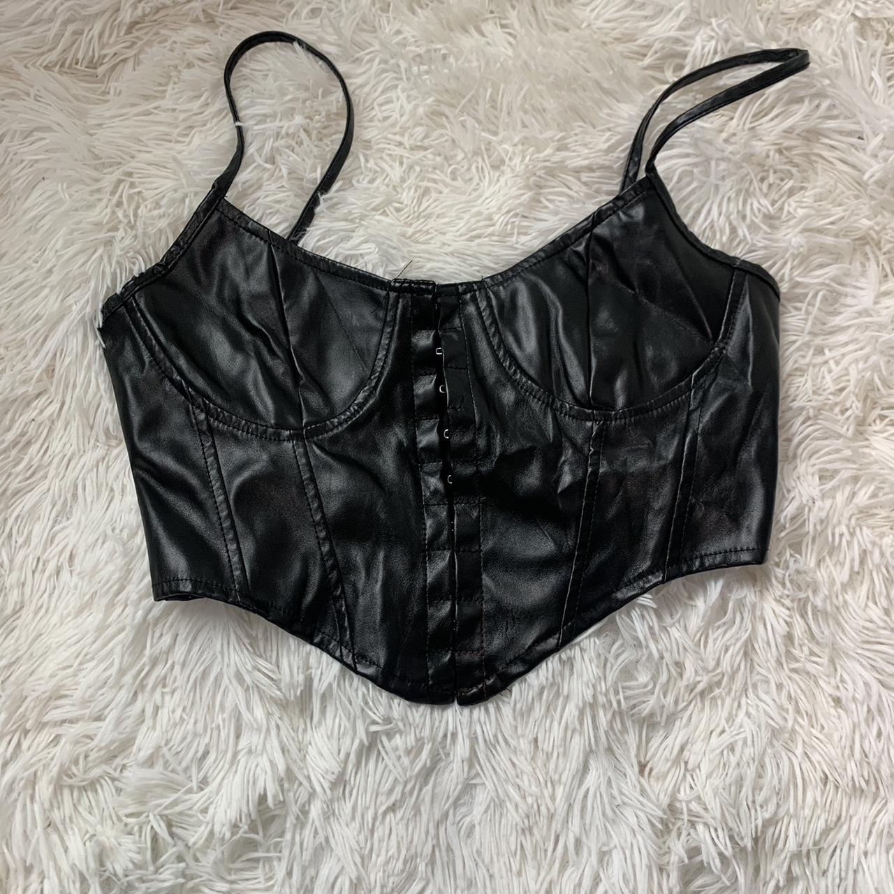 Shien Black fake leather corset -small noticeable... - Depop