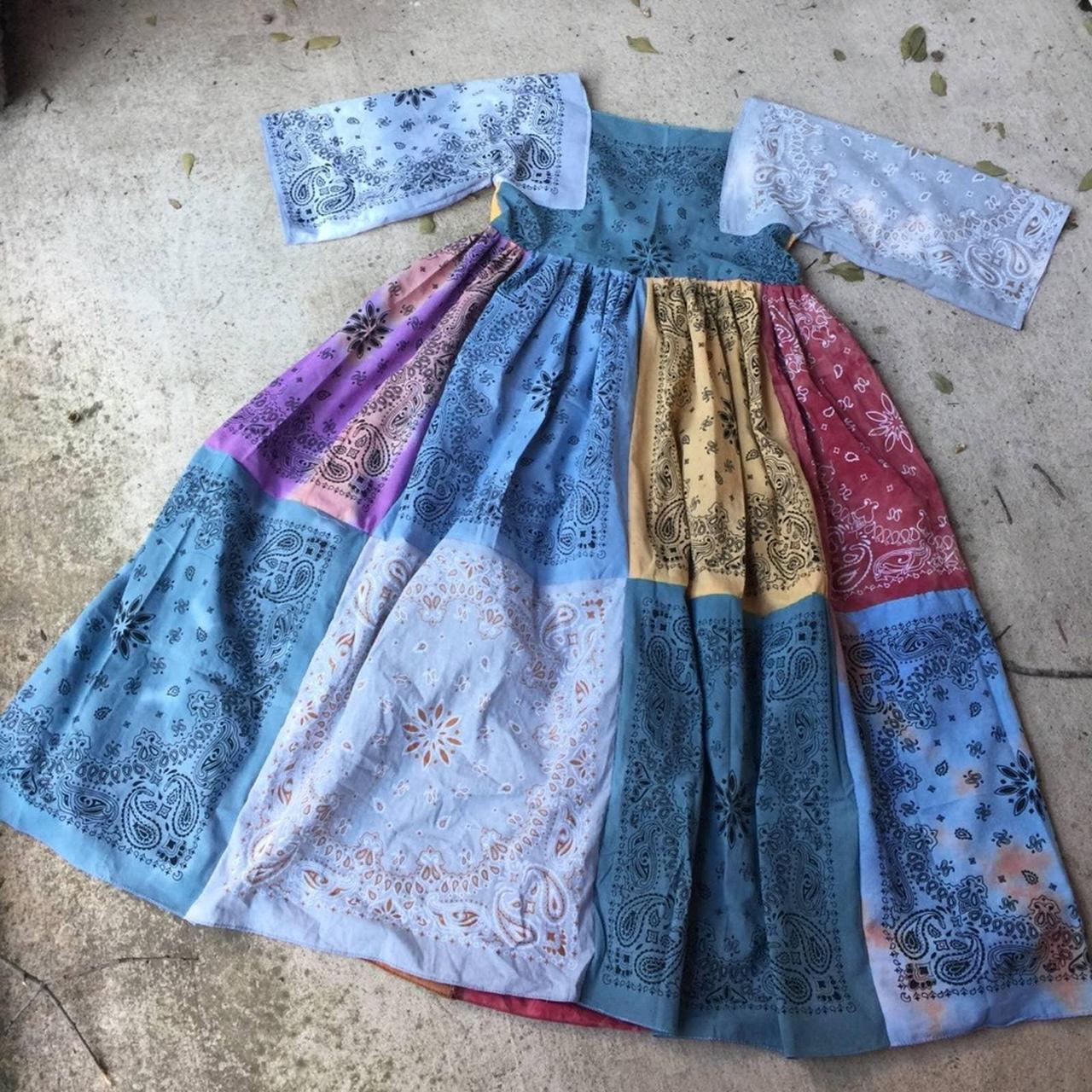 Handmade Earthy Bandana Dress/Blue Orange/SKU... - Depop