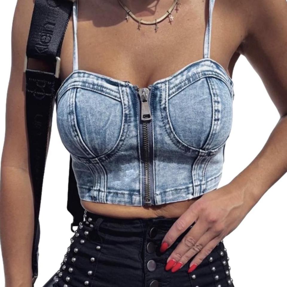 Denim corset *not the first picture but very - Depop