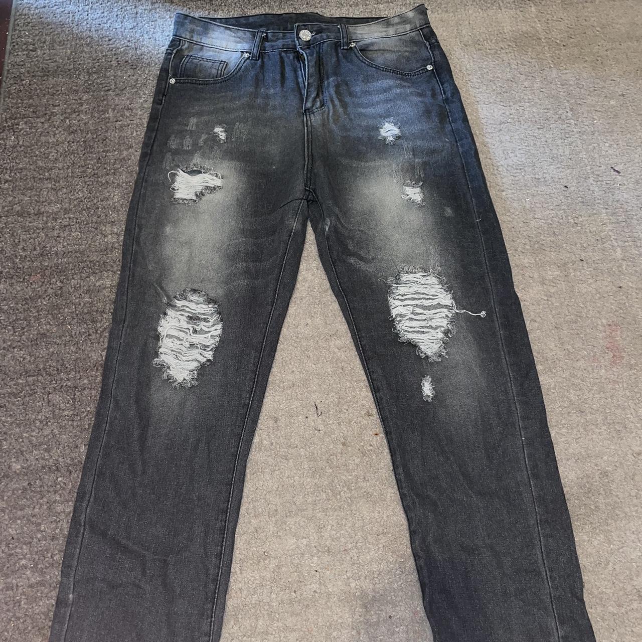 Men's Grey and White Jeans Depop