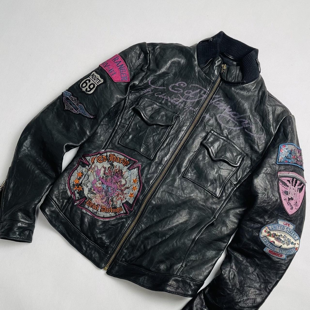 Ed Hardy Vintage Leather Jacket Distressed Y2K | Depop