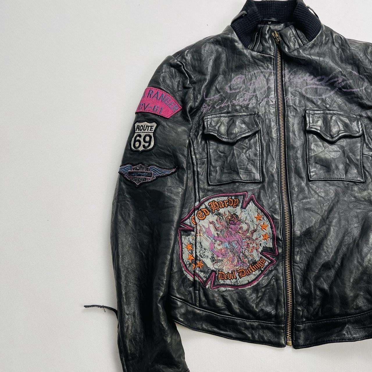 Ed Hardy Vintage Leather Jacket Distressed Y2K | Depop