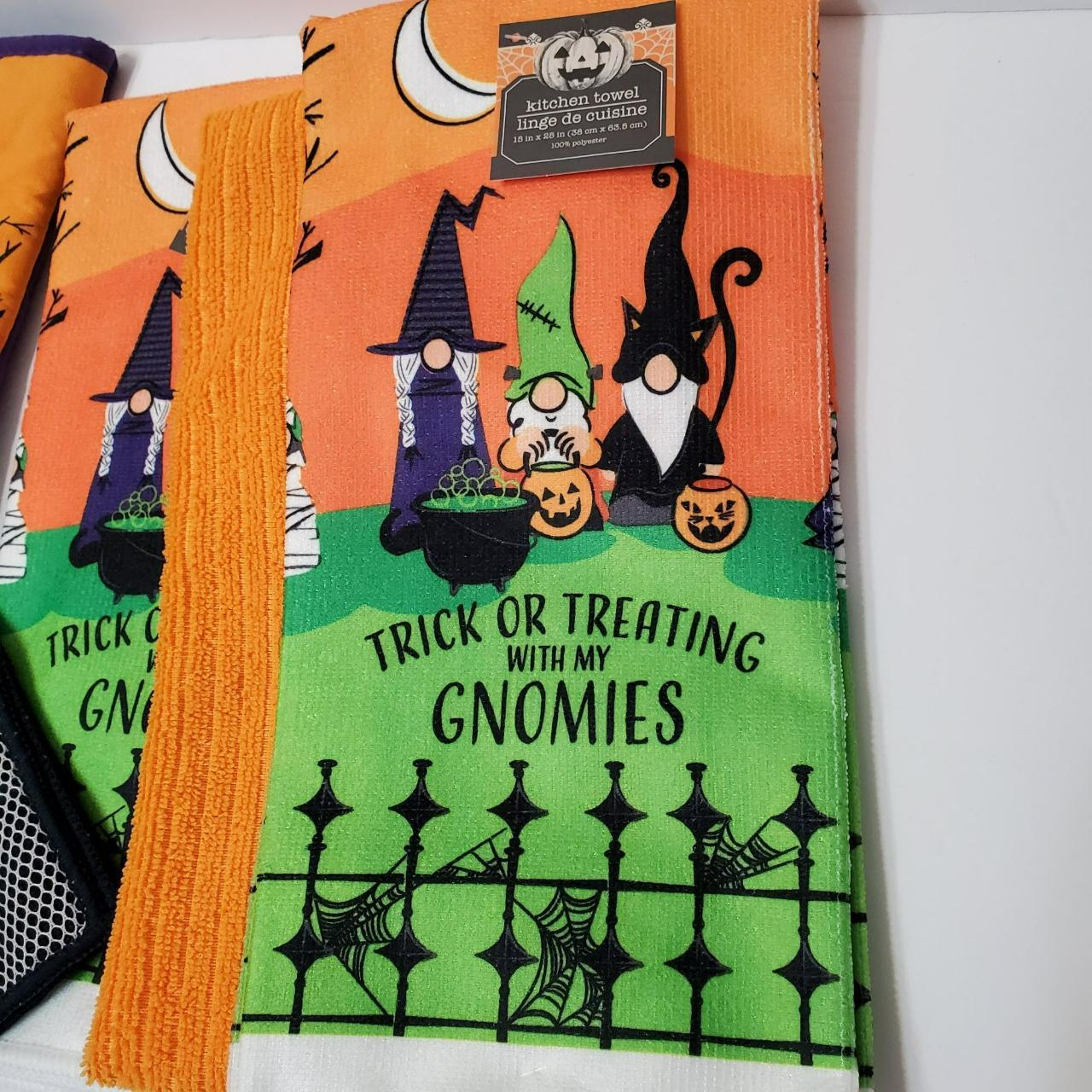 Halloween Gnome Kitchen Set of 5 Towels Mitt, Trick - Depop