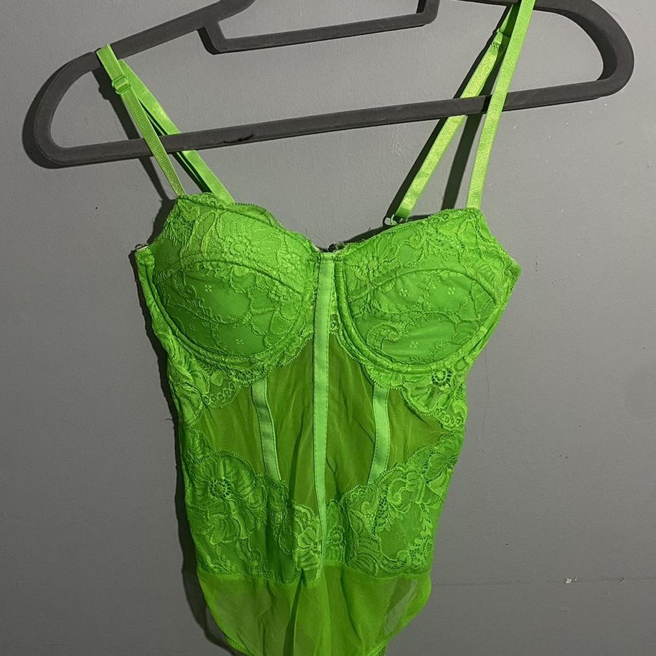 Lime Green Lace Bodysuit. Padded with adjustable - Depop