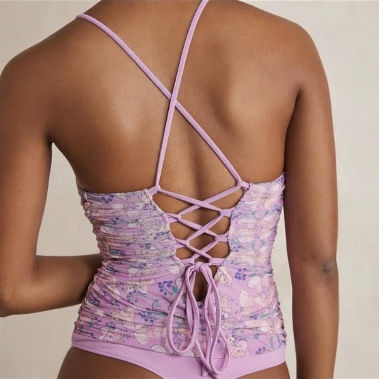 Lace-Up Bodysuit in Violet Pink