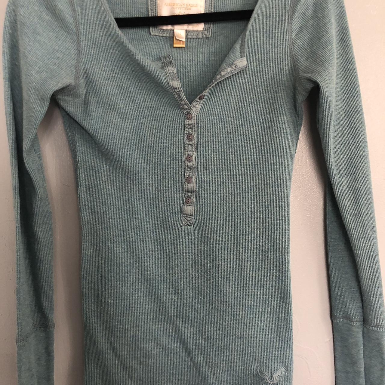 American Eagle Outfitters Women's Blue and Green Shirt | Depop