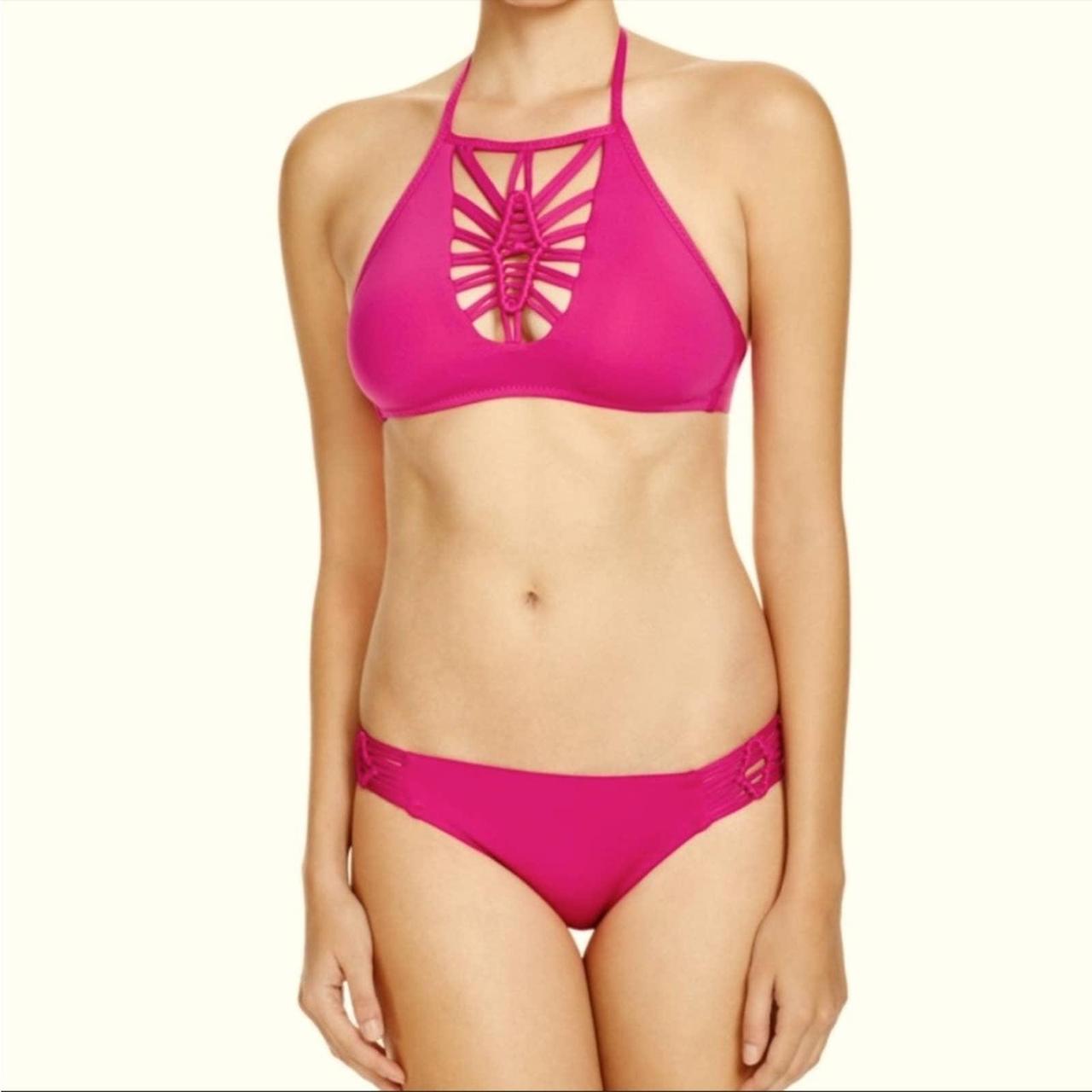 Becca Electric Current Pink Macrame Bikini Designer... Depop
