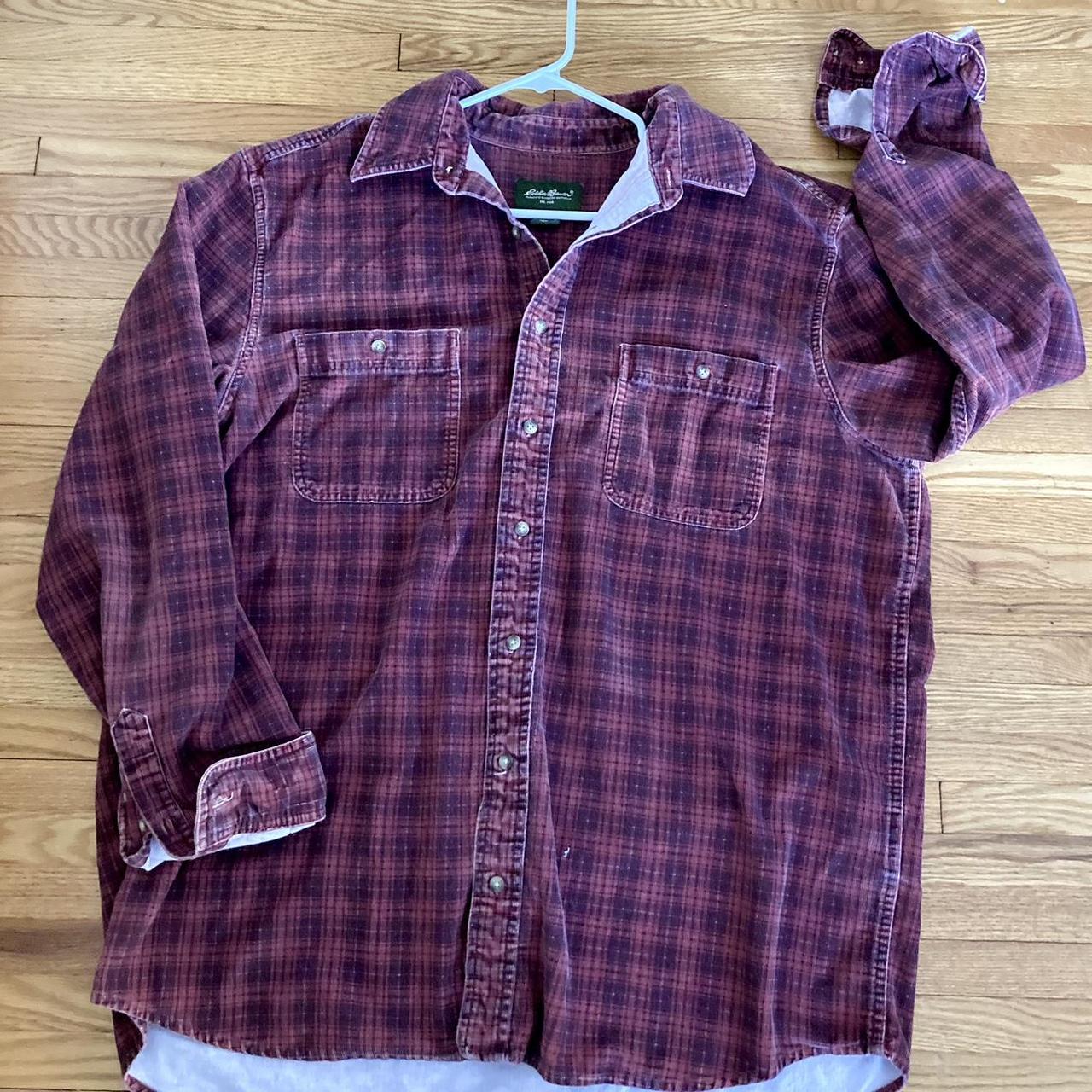 Vintage Eddie Bauer Plaid Corduroy Red Button... - Depop