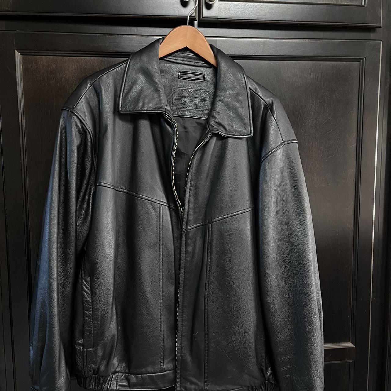 Roundtree & Yorke black genuine leather jacket with - Depop