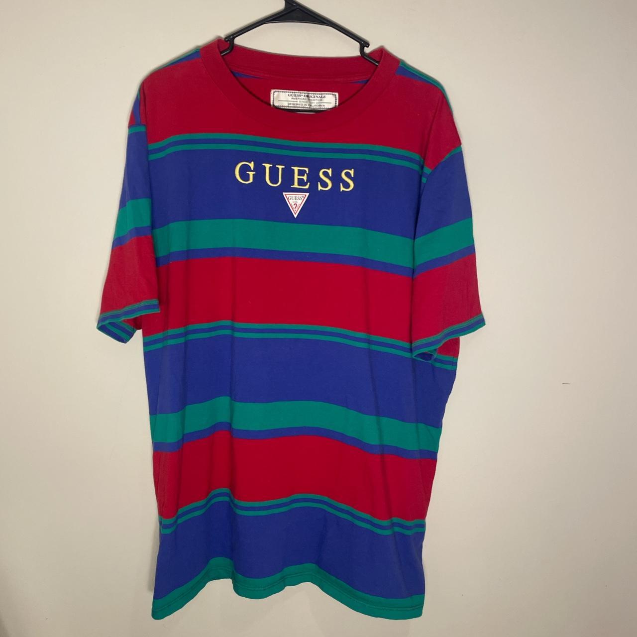 Guess red and cheap green striped shirt