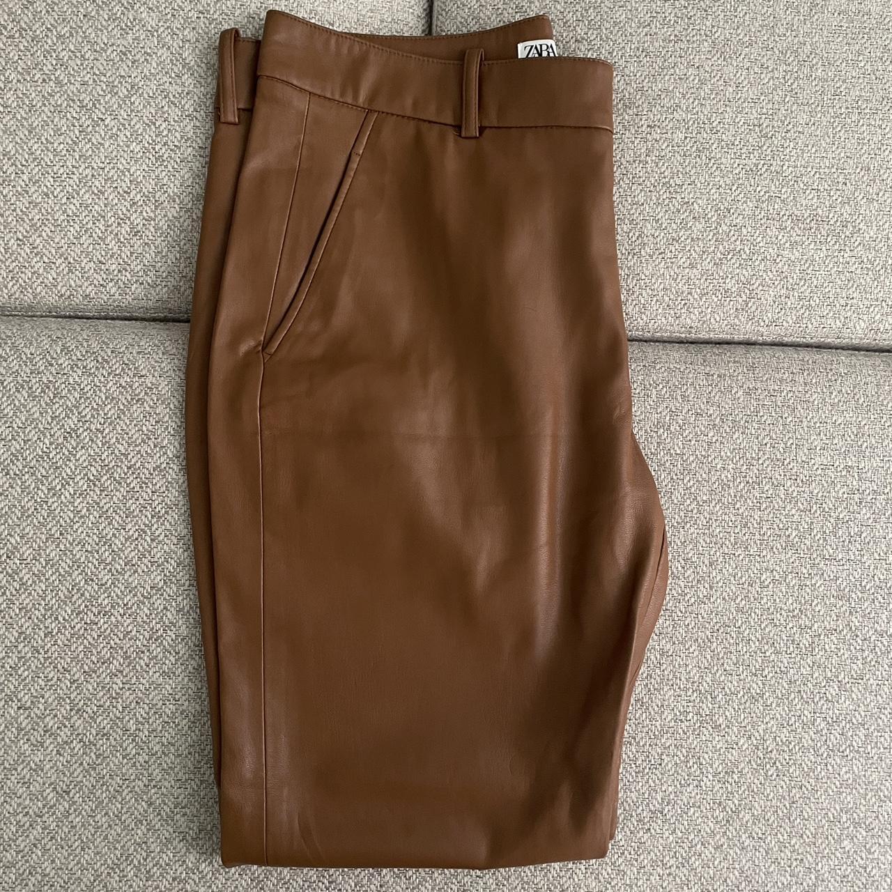 Zara brown faux leather trousers. Size medium Comes - Depop