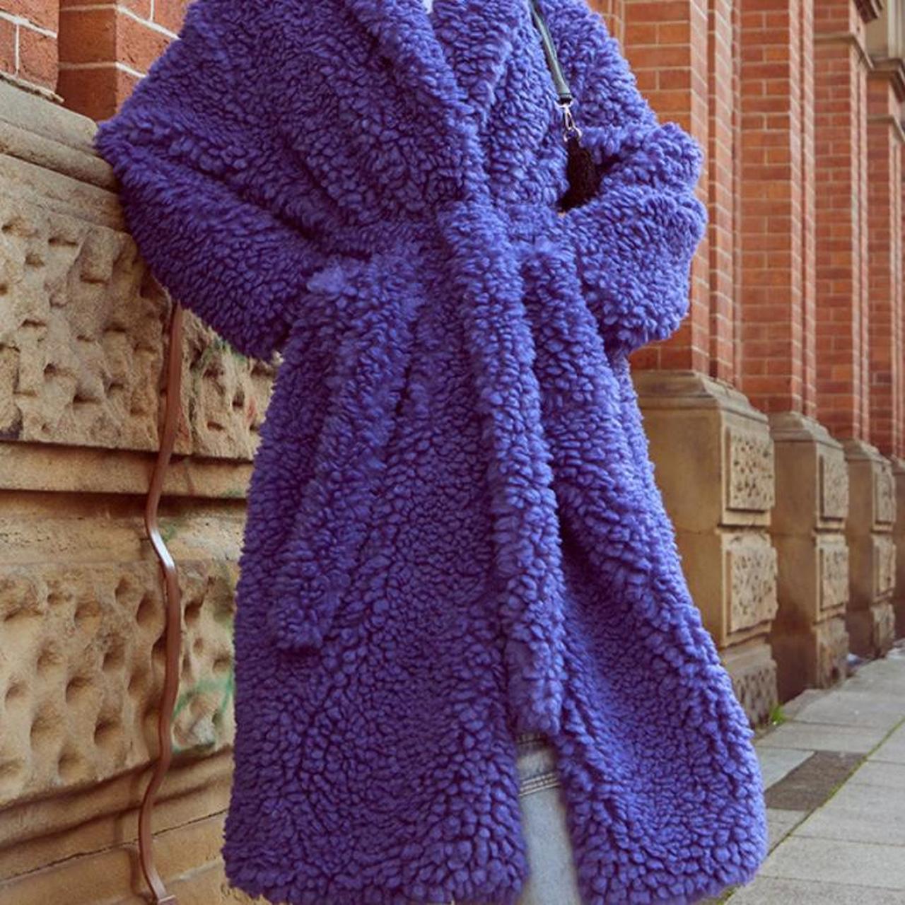 Purple Oversized Maxi Length Belted Borg Coat,