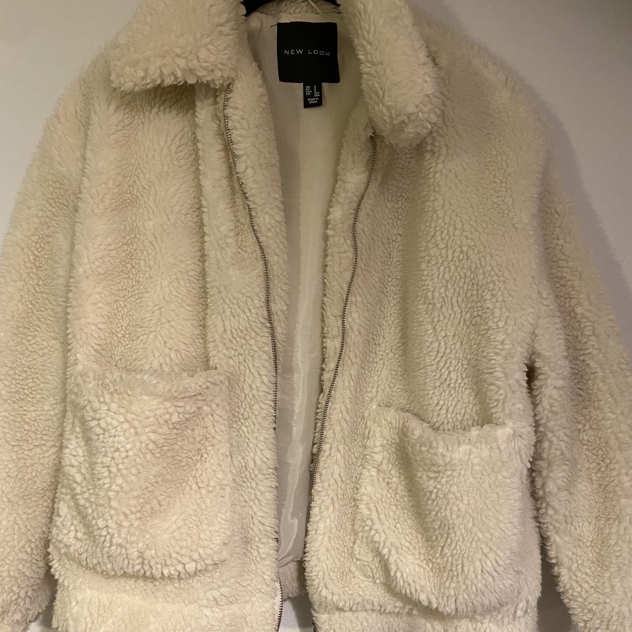 fluffy wool new look jacket !! size small but would... - Depop