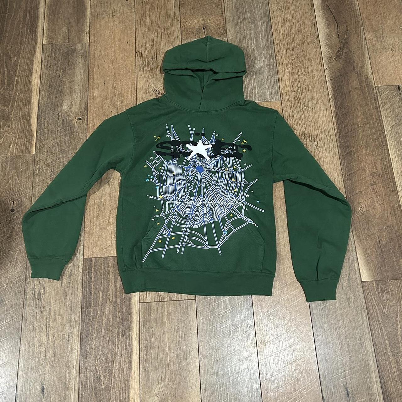 Spider Worldwide Women's Green and Blue Hoodie | Depop