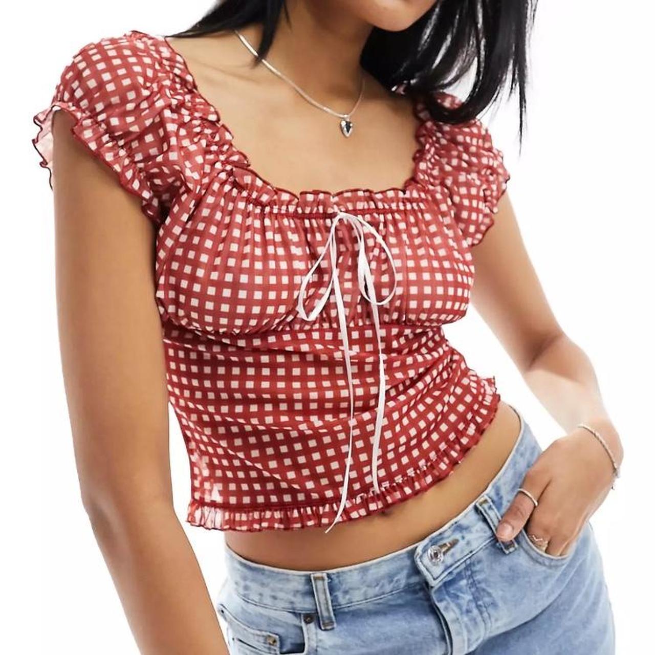 ASOS Design Milkmaid top in red gingham UK
