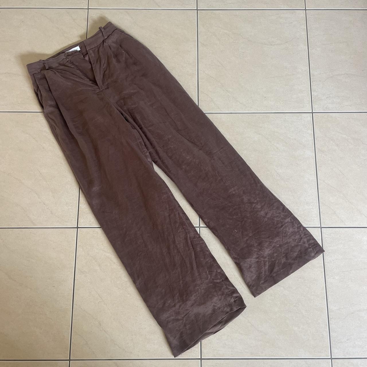 Dissh brown linen pants Size 6 Depop