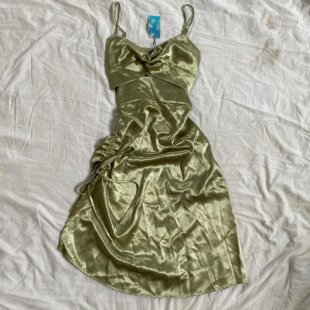sage green satin Cider HOCO cutout dress l BRAND... Depop