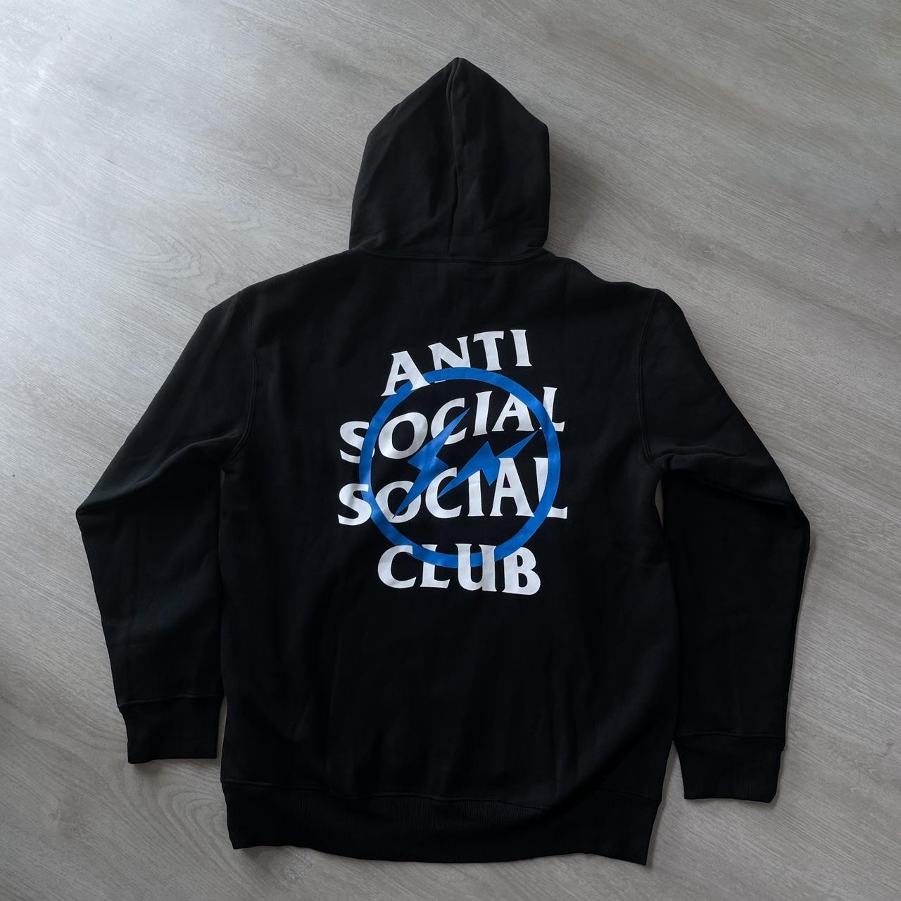 Anti social social club x fragment blue bolt online hoodie