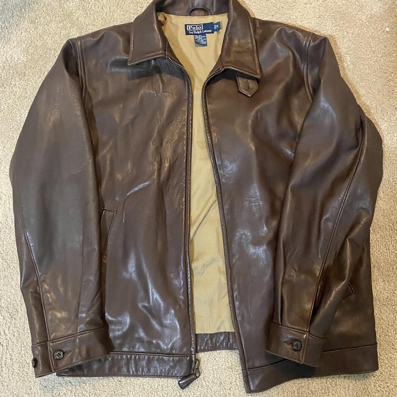 Polo Leather Lambskin Jacket in Brown (100% Leather)... - Depop