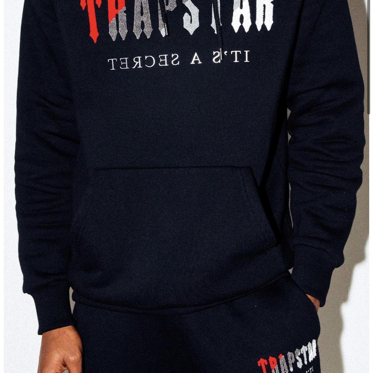 Trapstar Men's Black and Red Hoodie Depop
