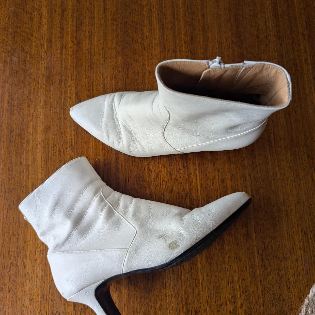 White leather Russell Bromley kitten heel