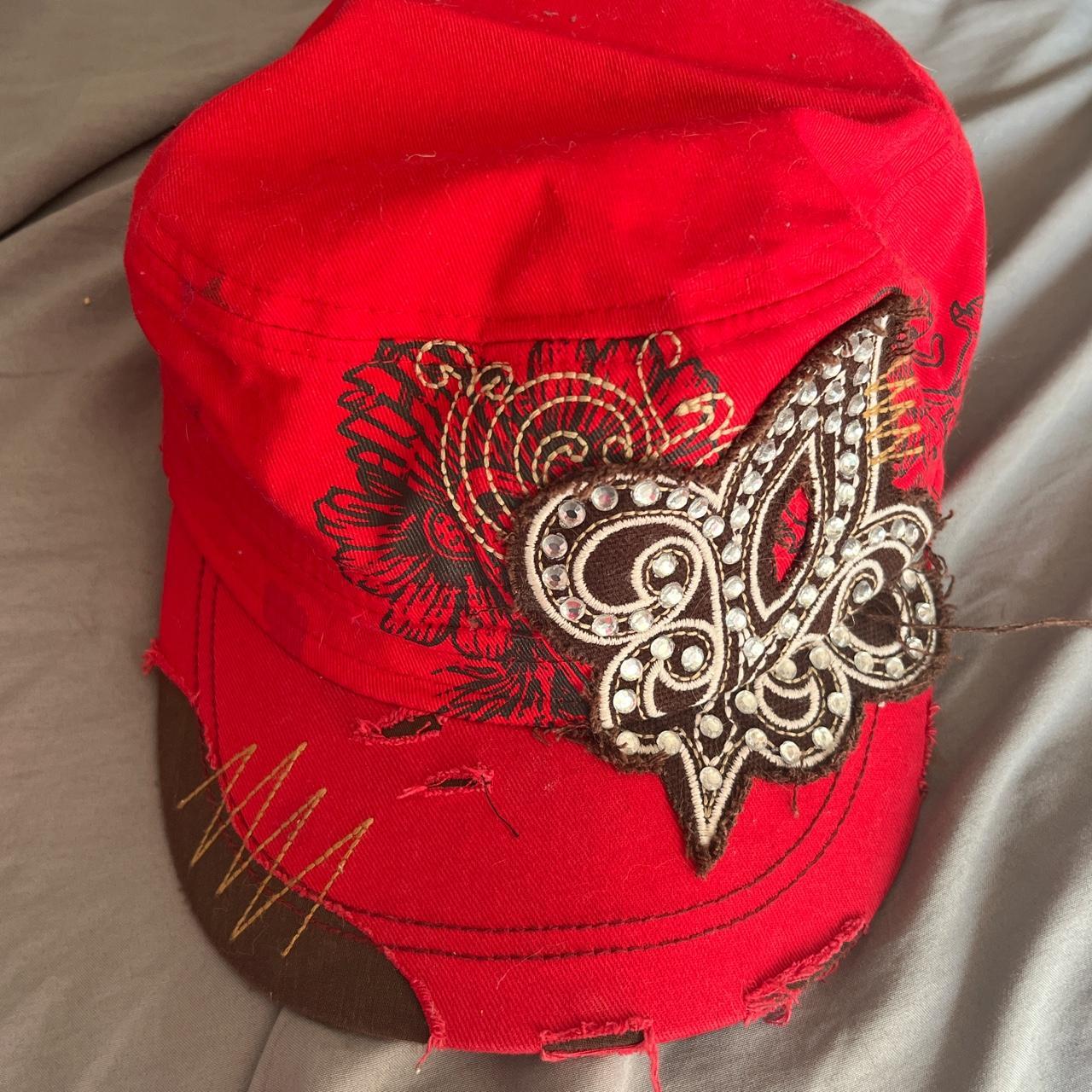 red y2k hat flaw(s) small stains (shown in 2nd... Depop