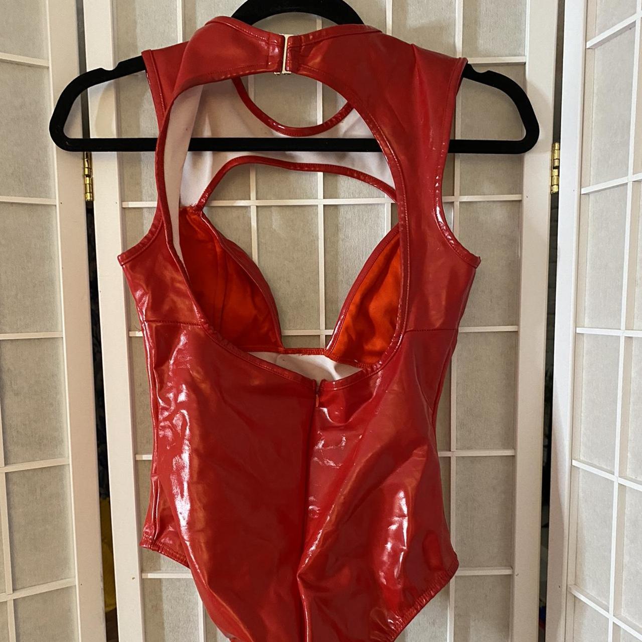 Frederick's of Hollywood women's Red PVC bodysuit - Depop