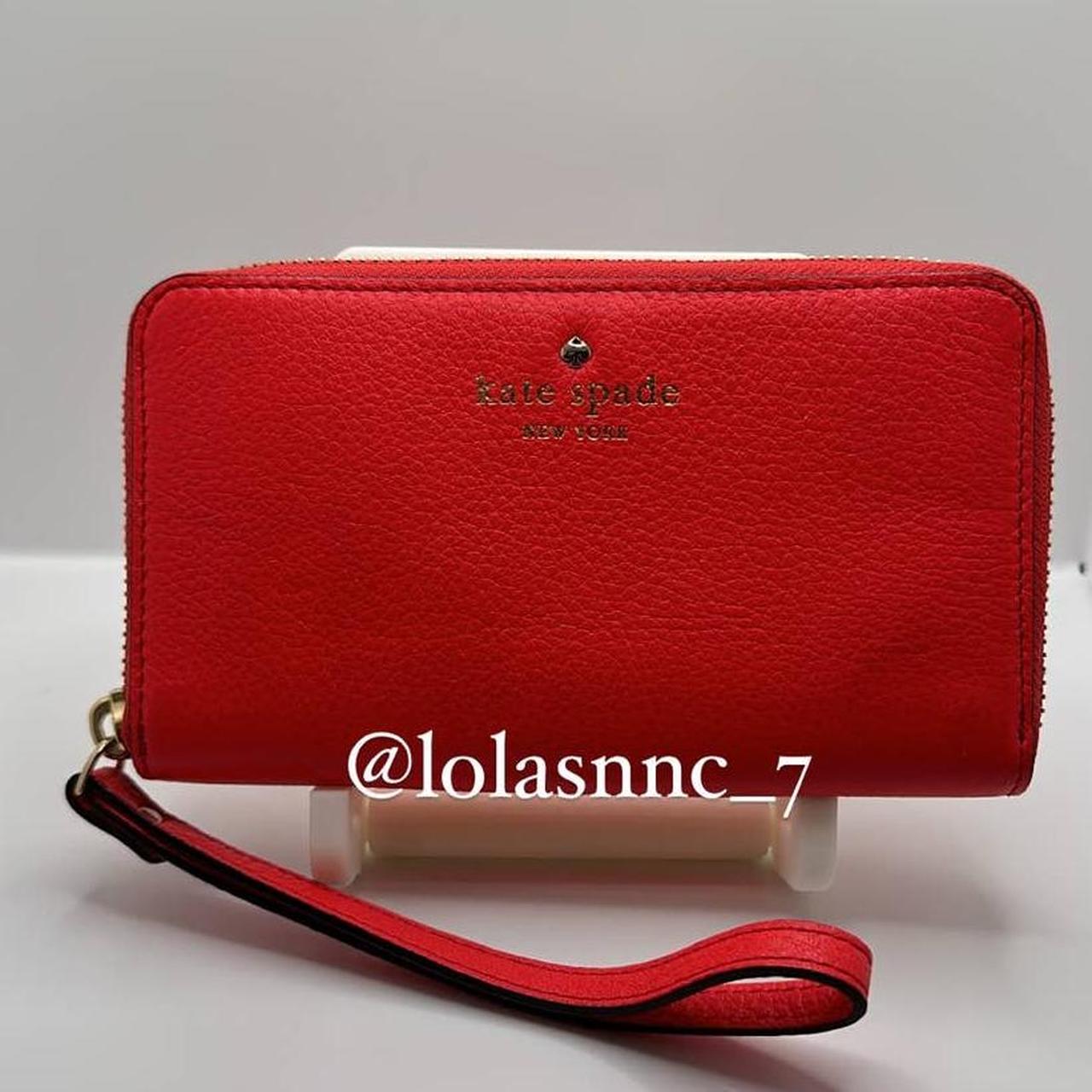 Red Kate Spade long travel wallet Gold zip around - Depop