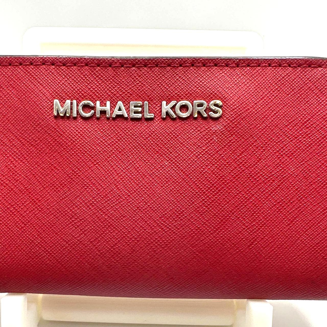 Red micheal kors wallet with wristlet with gold - Depop