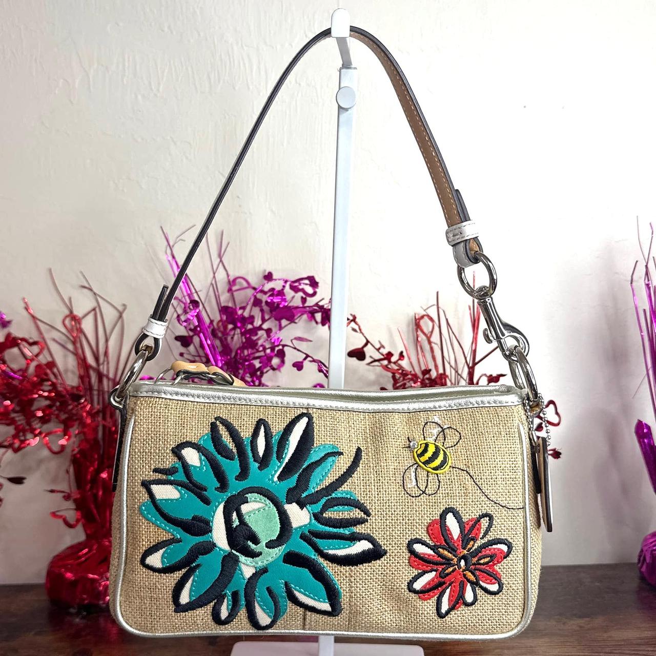 Coach straw bag online with flowers